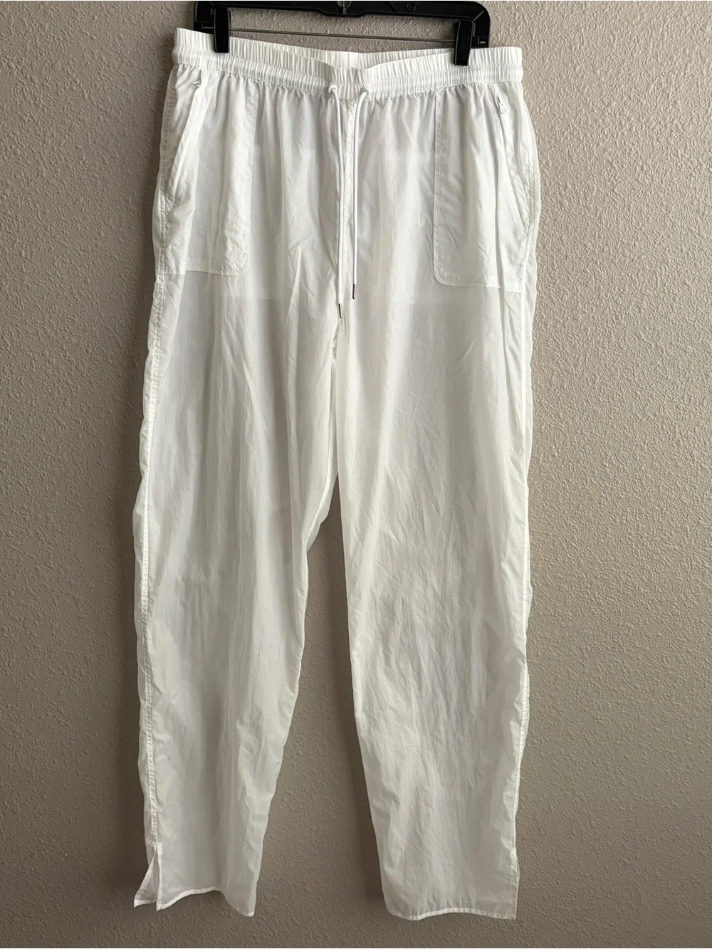 Alo Yoga White Cloud Nine Nylon‎ Sheer Wide Leg Drawstring Beach Pants
